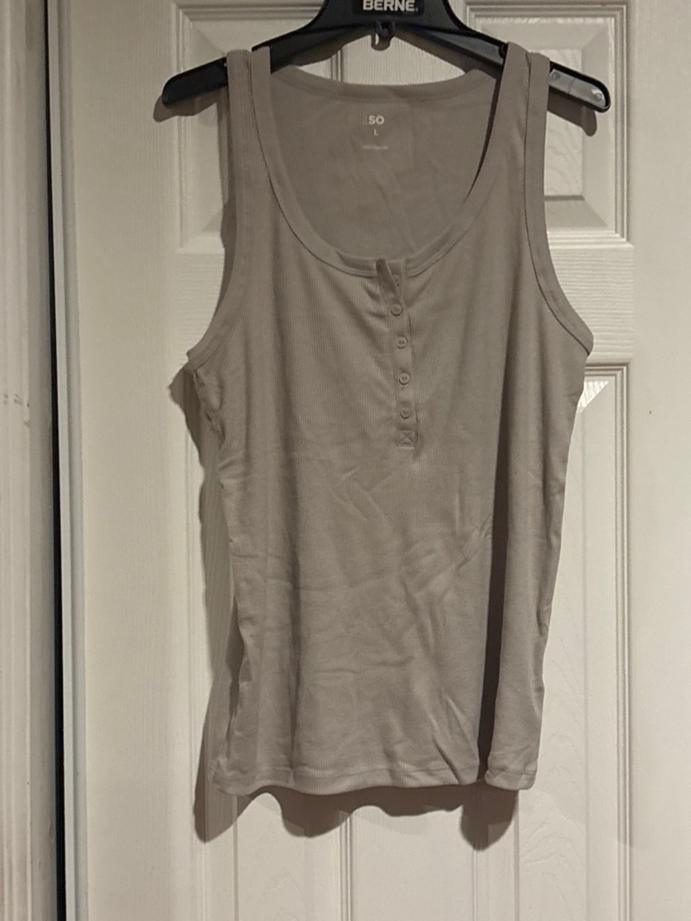 SO Sleeveless Ribbed Henley Tank Top in Taupe